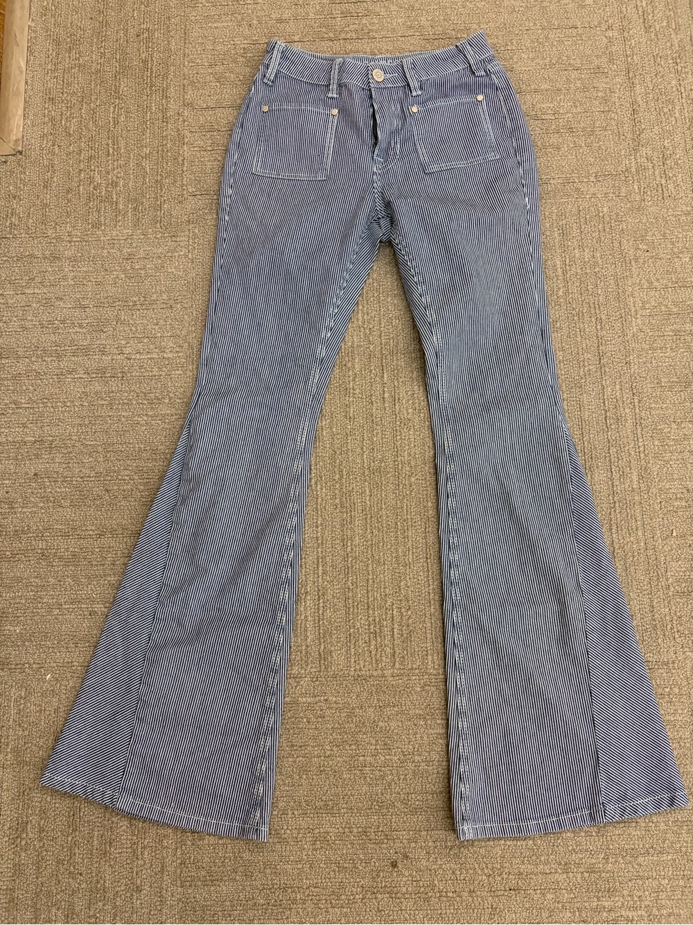 Rock & Roll Denim High-Rise Blue Striped Fit & Flare Jeans 24x34